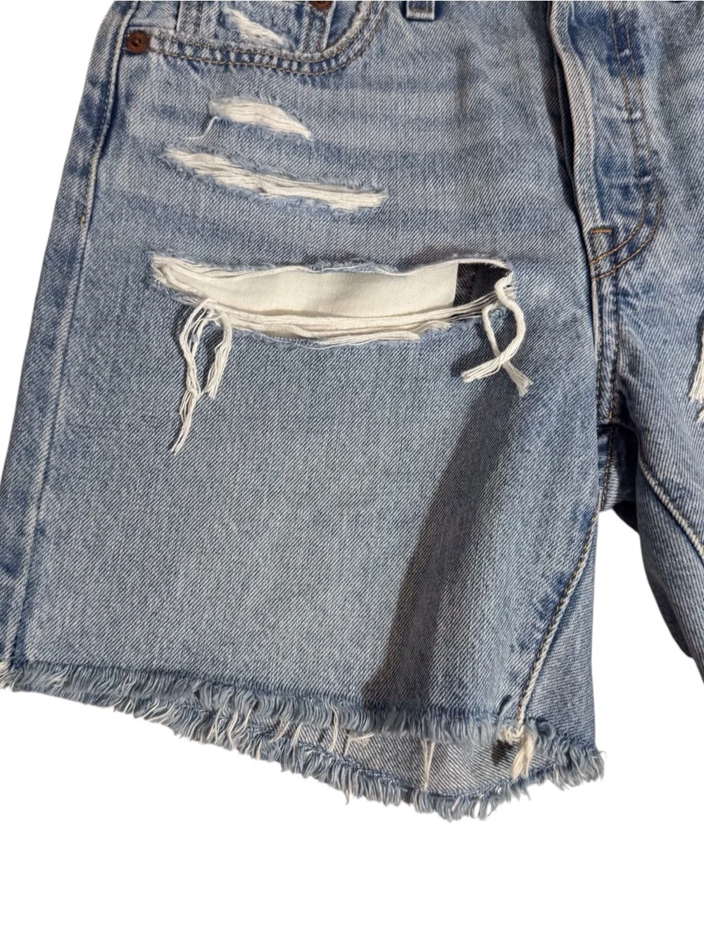 Levis Womens 501 Longline Cutoff Denim Shorts Size 25 Button Fly Jeans Boho